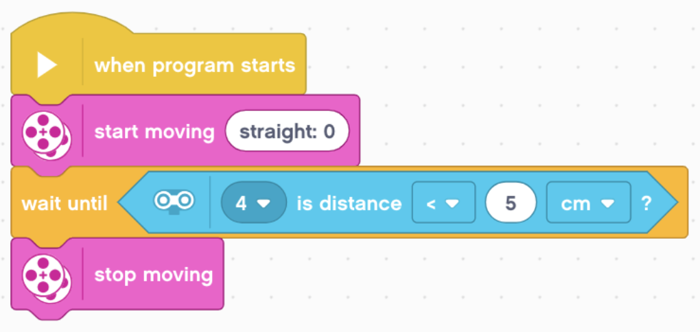 Which of the program tells the robot to move forward as long as there are no obstacle 5 cm away from the robot?