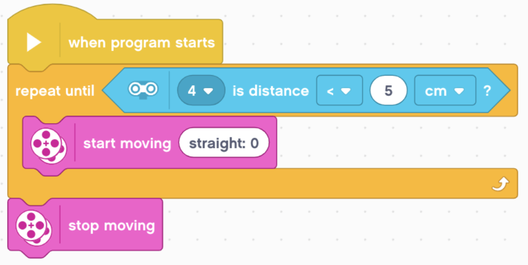 Which of the program tells the robot to move forward as long as there are no obstacle 5 cm away from the robot?