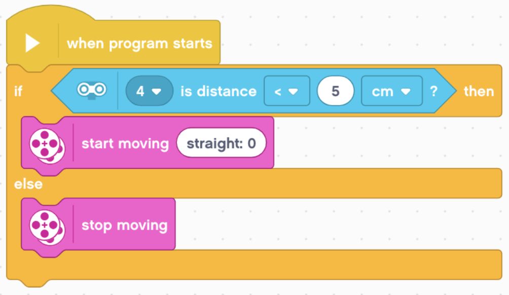 Which of the program tells the robot to move forward as long as there are no obstacle 5 cm away from the robot?