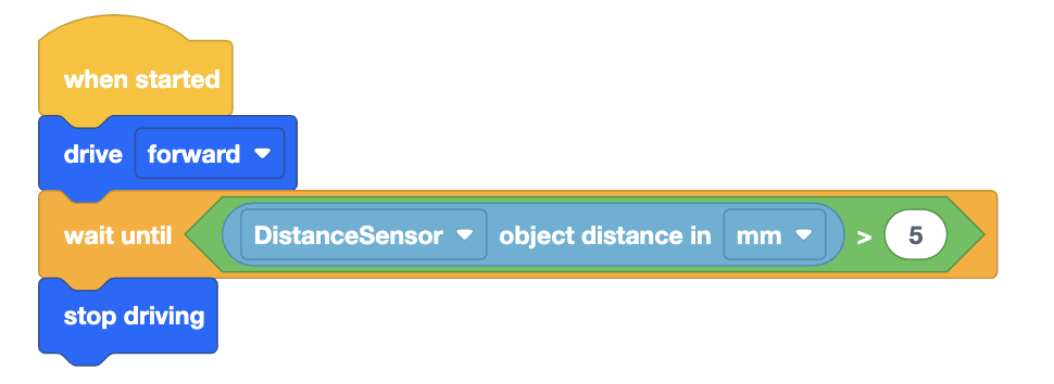 Which of the program tells the robot to move forward as long as there are no obstacle 5 cm away from the robot?