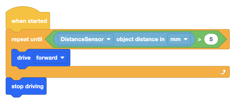 Which of the program tells the robot to move forward as long as there are no obstacle 5 cm away from the robot?