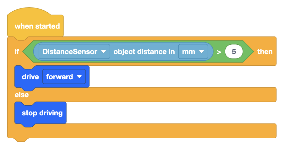 Which of the program tells the robot to move forward as long as there are no obstacle 5 cm away from the robot?